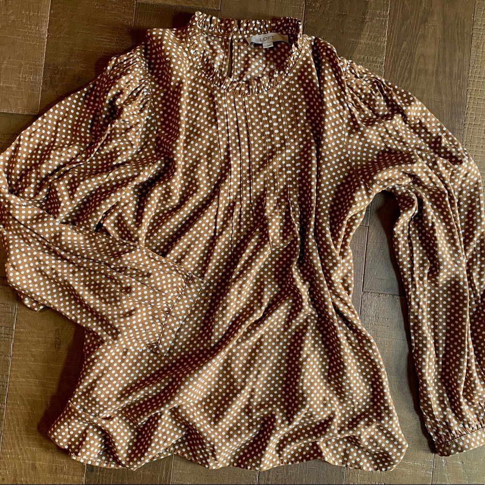 NEW Loft Ruffle Neck Polka Dot Long Sleeve Pullover Blouse Top Shirt NWOT